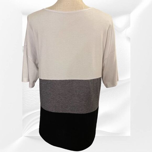 Shein 3 Tone Medium Wide Stripe V Neck Tee, Black White Gray - Picture 4 of 4